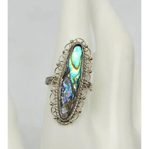 Sterling Silver Abalone Ring Vintage Taxco Mexican 925 Intricate Detailing